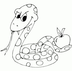 A snake holds an apple