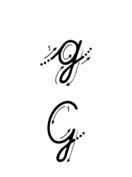 G letter with directions moving italic lowercase and uppercase