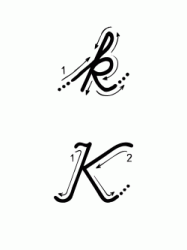 K letter with directions moving italic lowercase and uppercase