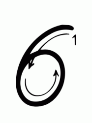 Number 6 (six) with indications cursive movement