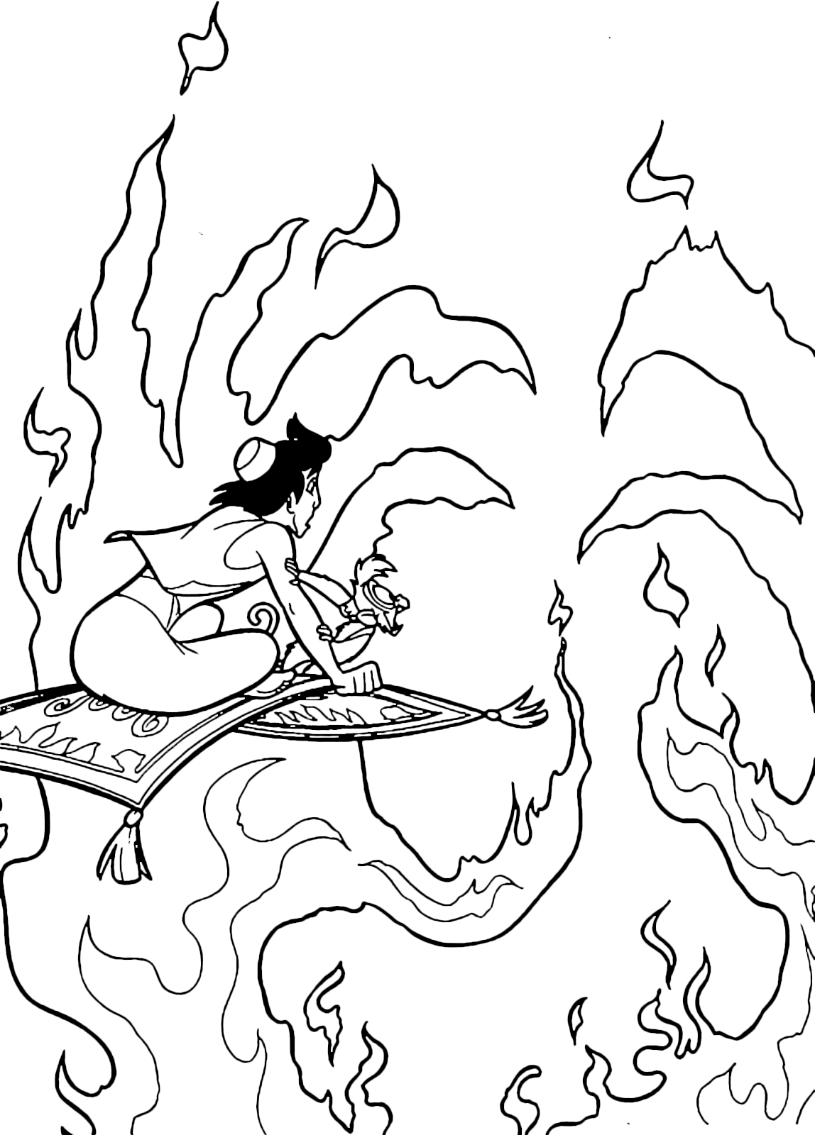 Aladdin Aladdin And Abu Fly On The Magic Carpet In The Middle Of The Flames