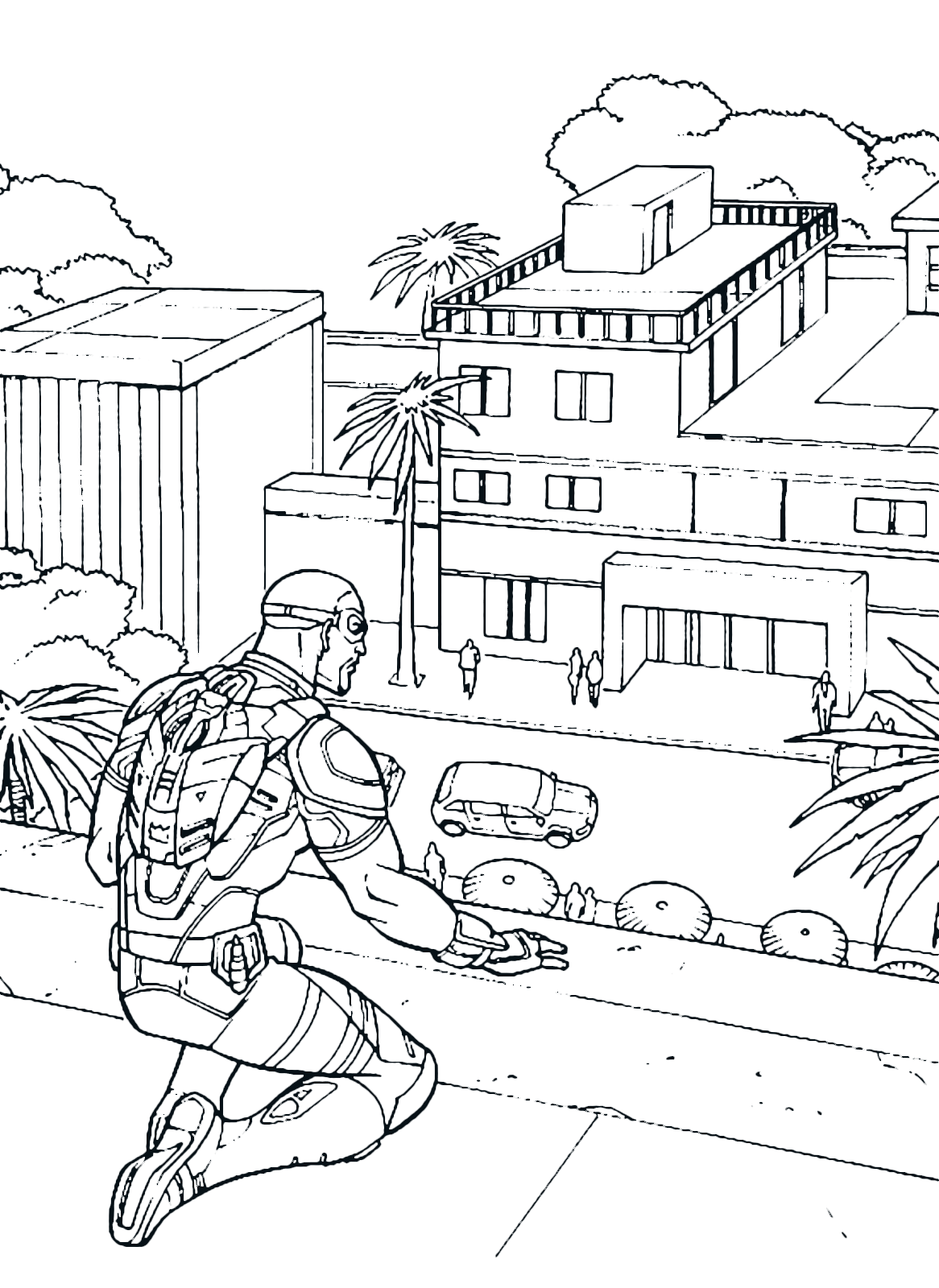 Captain America - Falcon controls the road from the roof of a building