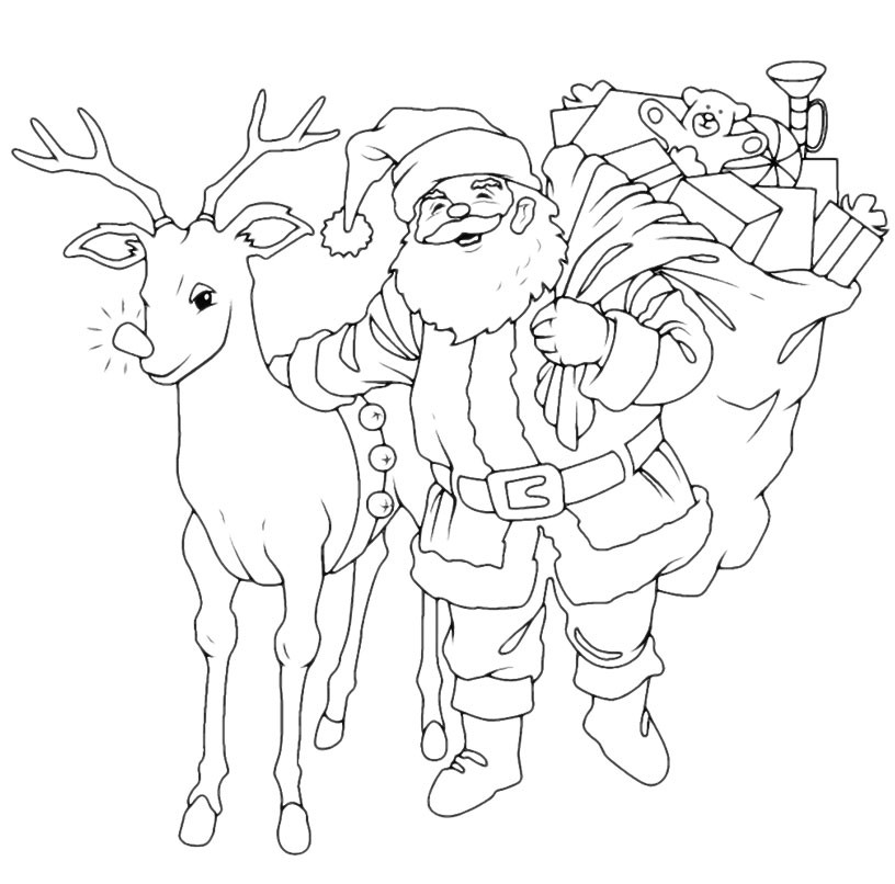 Christmas Santa Claus Brings Gifts With The Reindeer