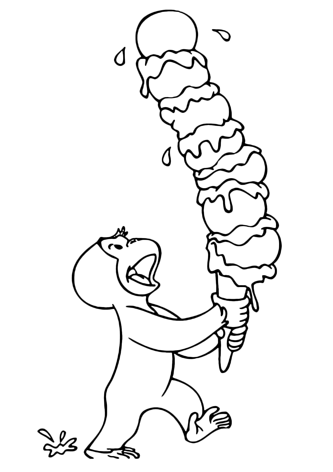 Curious George - George looks happy his tower of ice cream