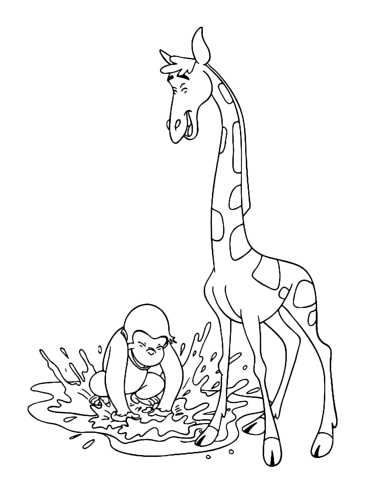 Curious George - George plays with water along with a giraffe