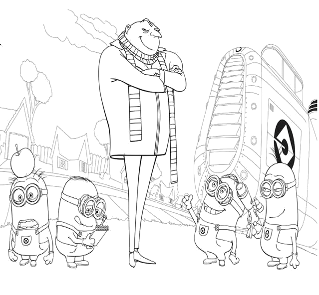 Despicable Me - Gru and the Minions near the spaceship