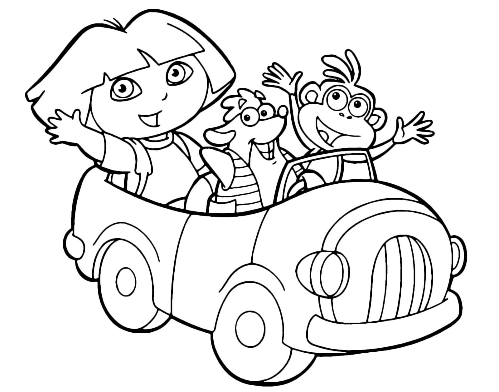 Dora the Explorer - Dora is with Boots and Tyco on the car.