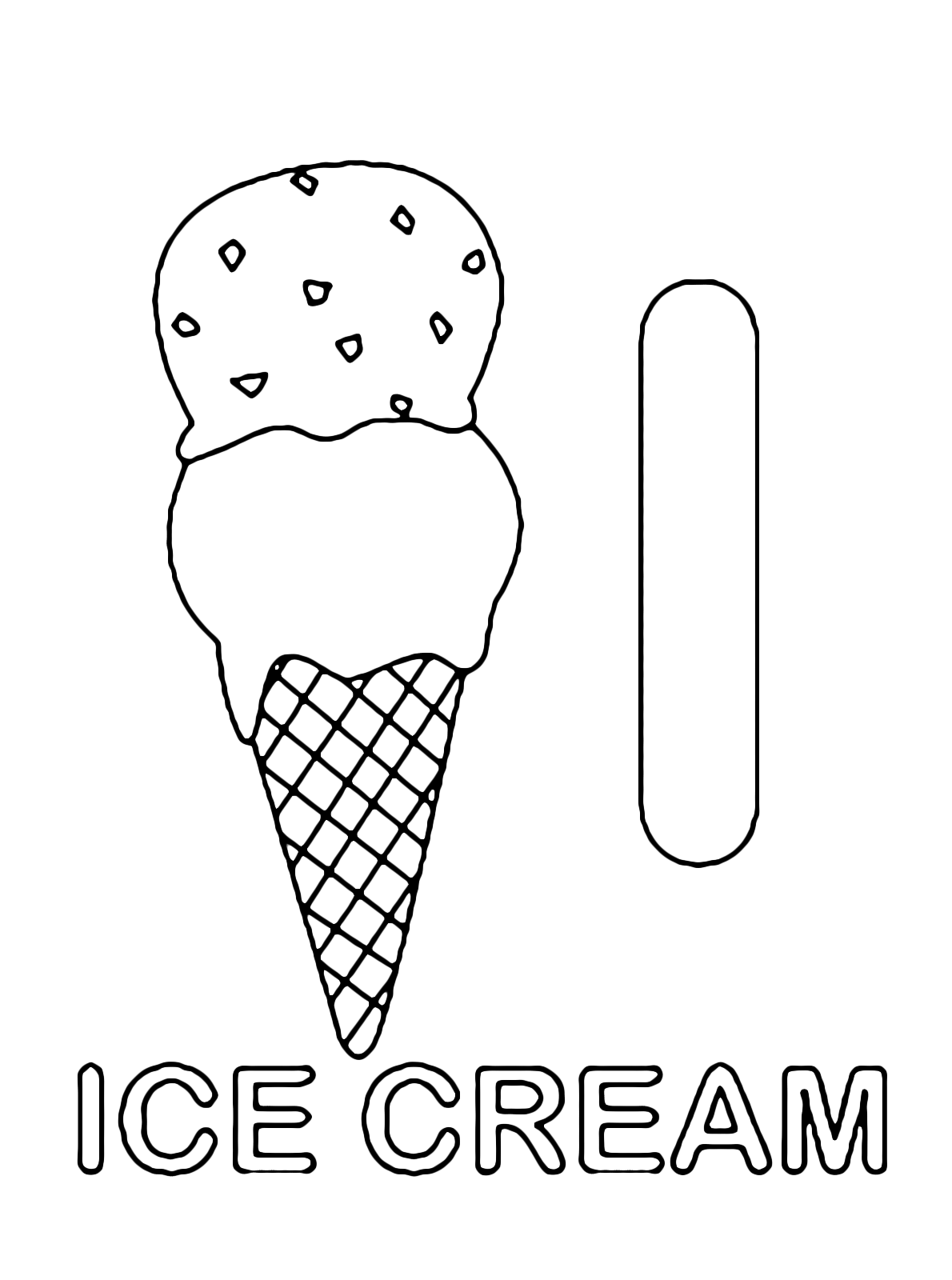 Letters and numbers - I for ice cream uppercase letter