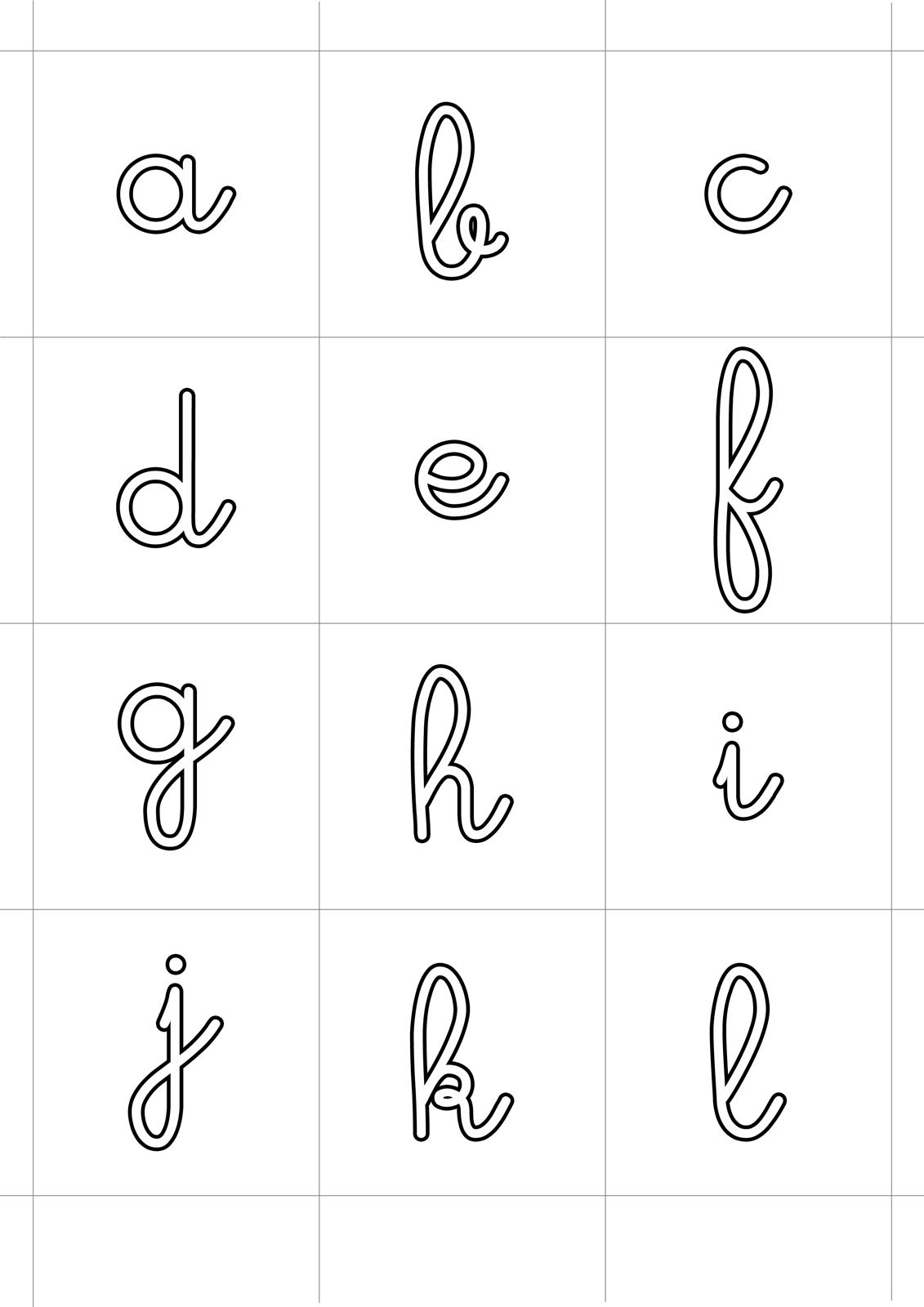 Letters and numbers - Cursive lowercase letters from a to l