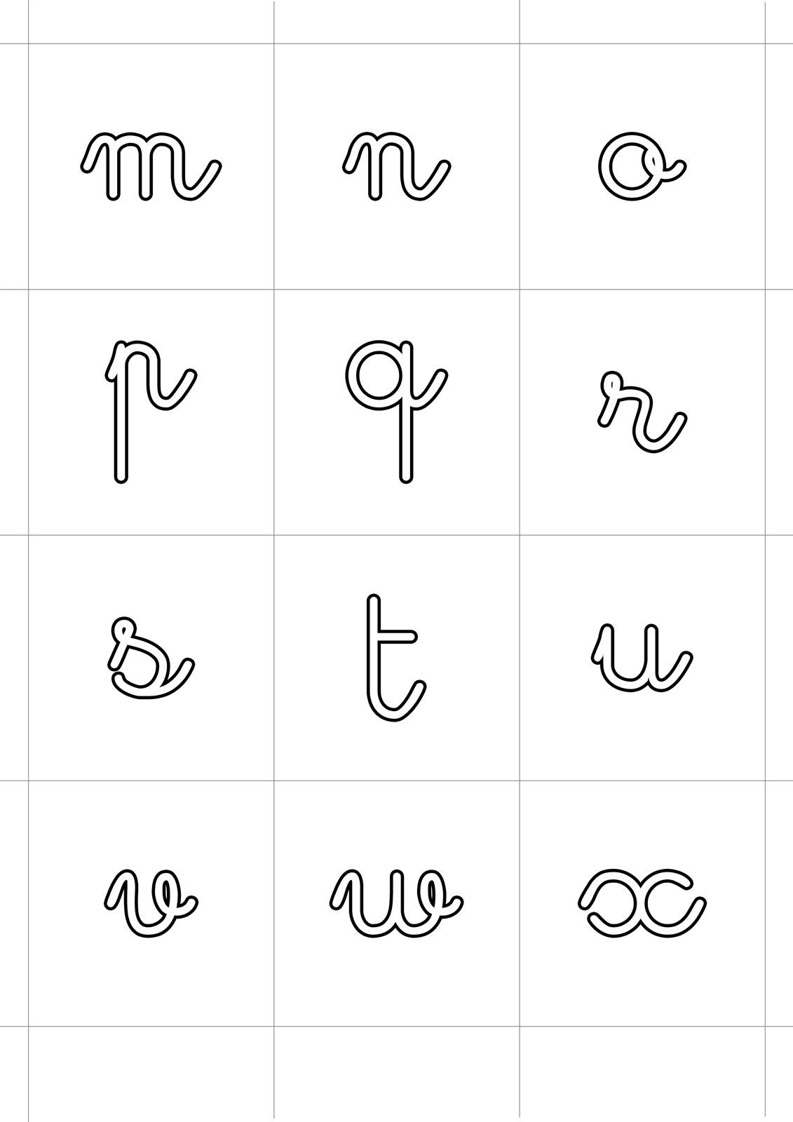 Letters and numbers - Cursive lowercase letters from m to x