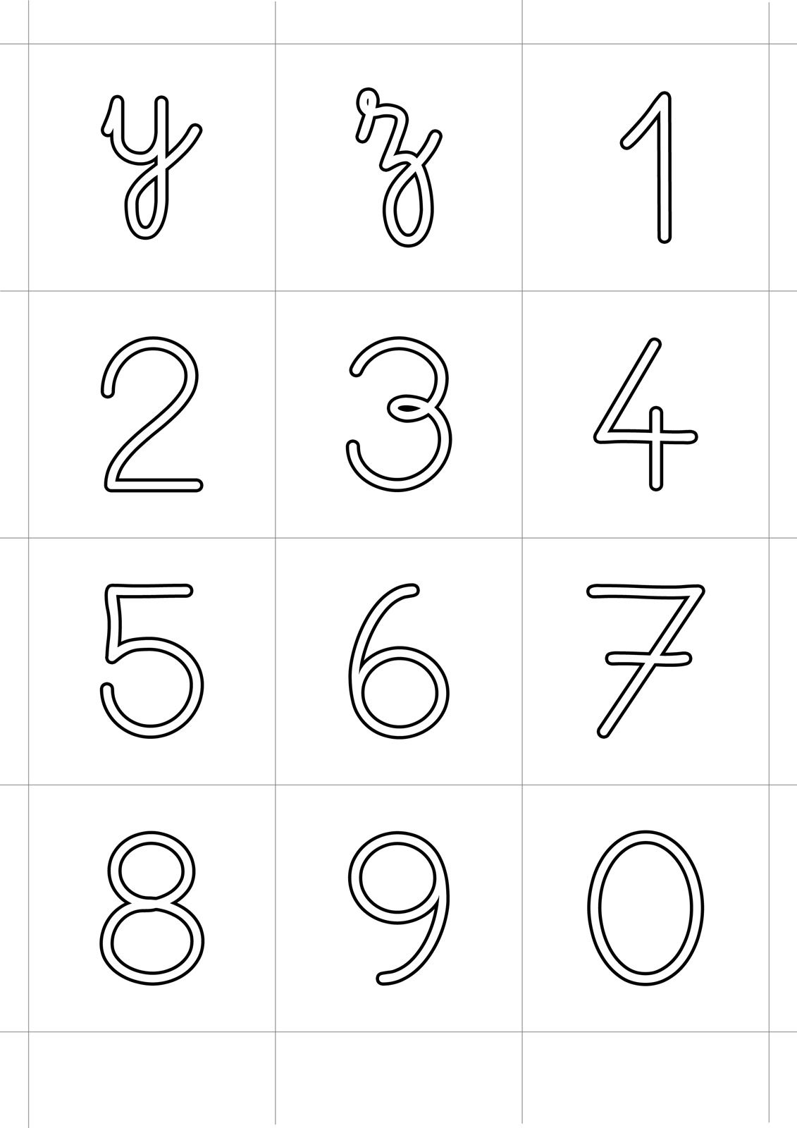 Letters and numbers - Cursive lowercase letters y - z and numbers from 0 to 9