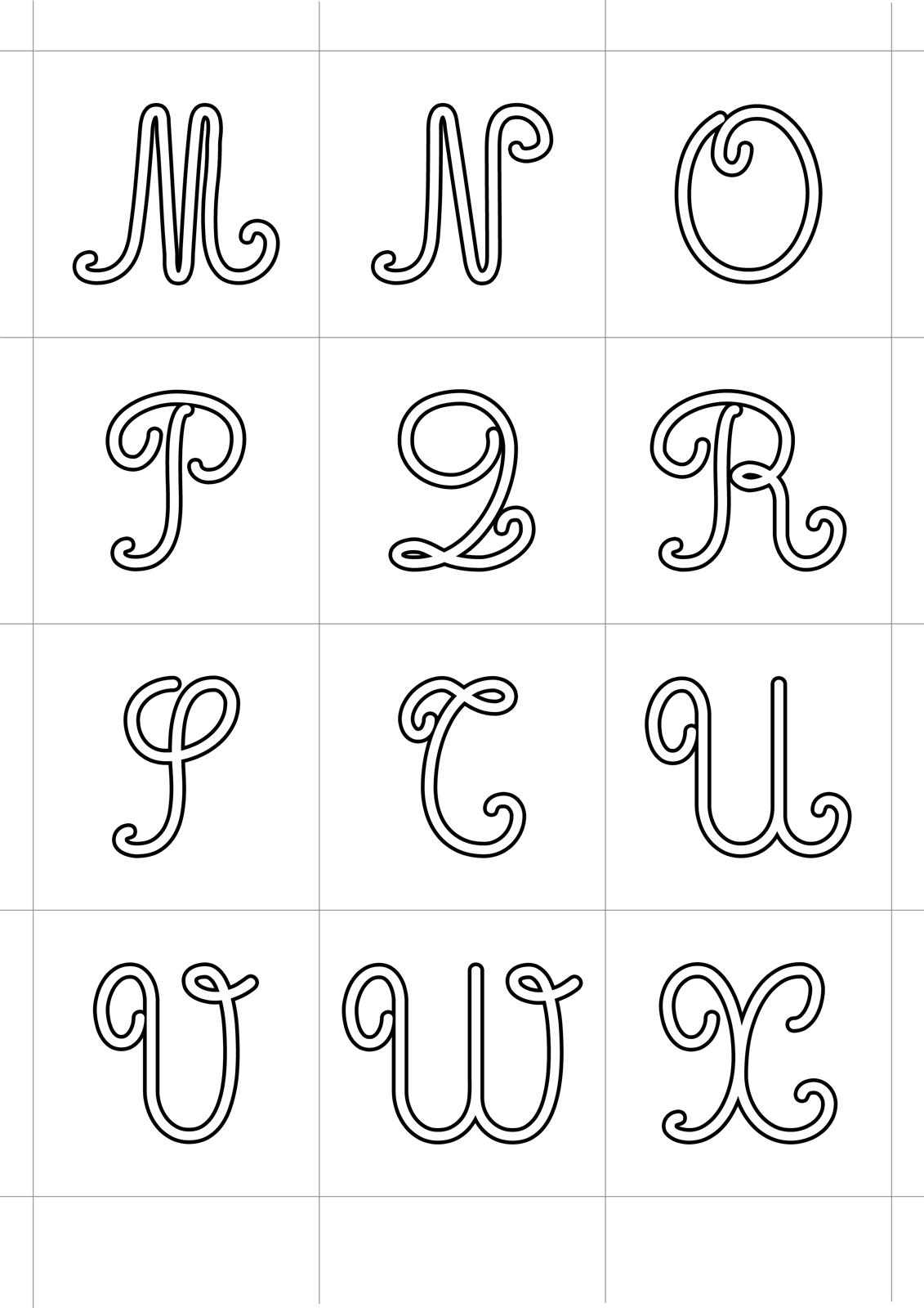 Letters and numbers - Italics uppercase letters from M to X