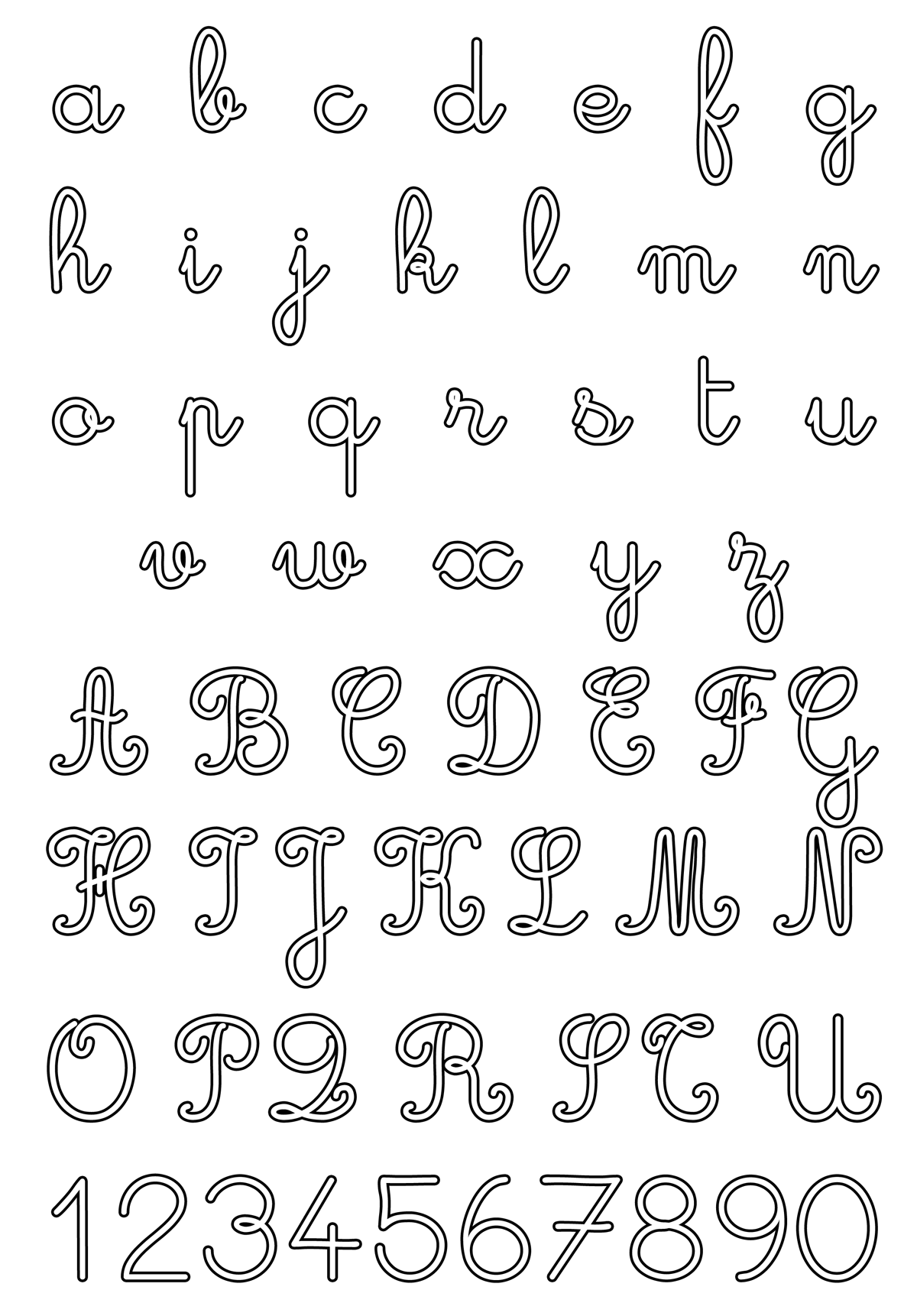 Letters and numbers - Letters and numbers, uppercase and lowercase cursive
