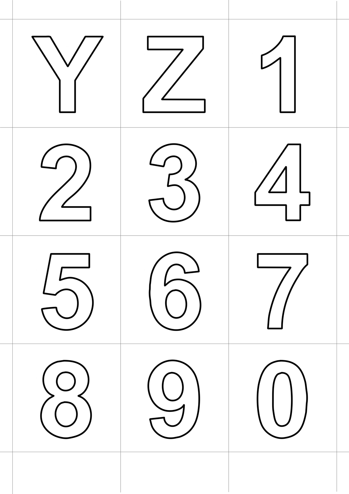 Letters and numbers - Letters in block letters Y - Z and numbers from 0 to 9