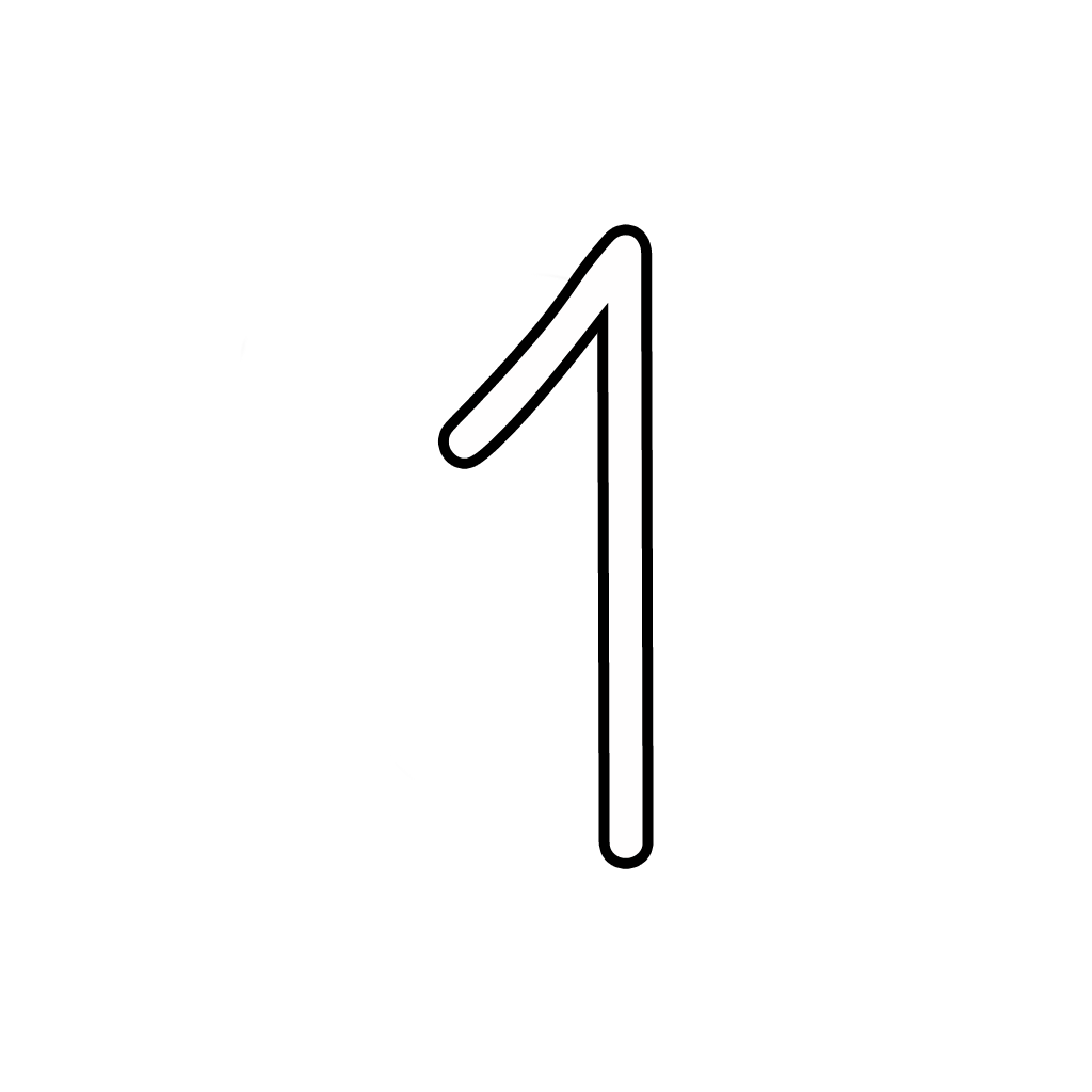 Letters and numbers - Number 1 (one) cursive