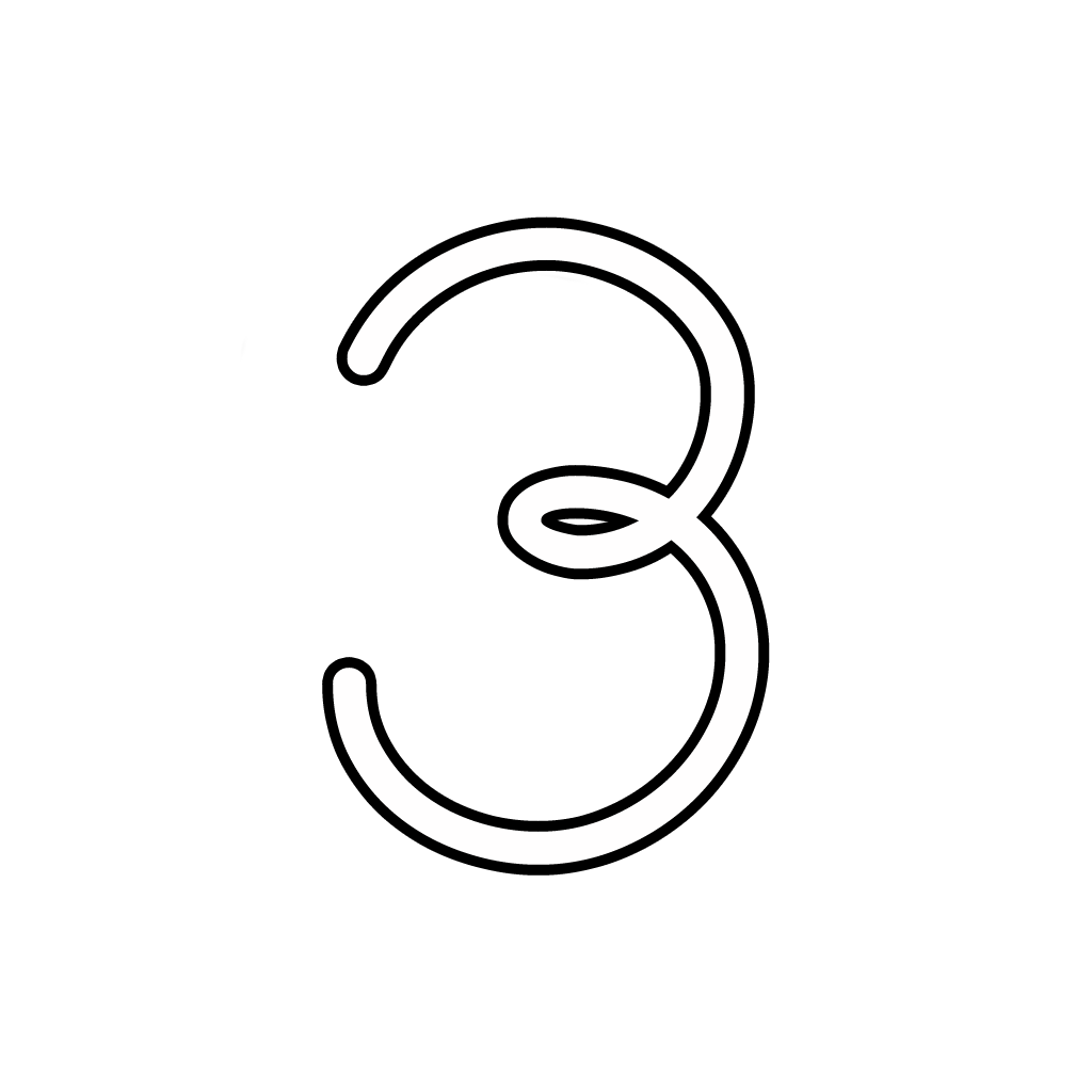 Letters and numbers - Number 3 (three) cursive