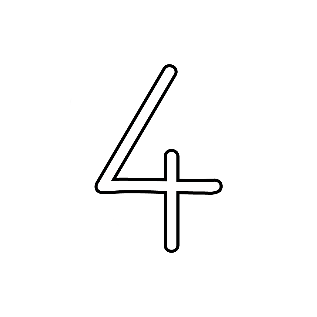 Letters and numbers - Number 4 (four) cursive