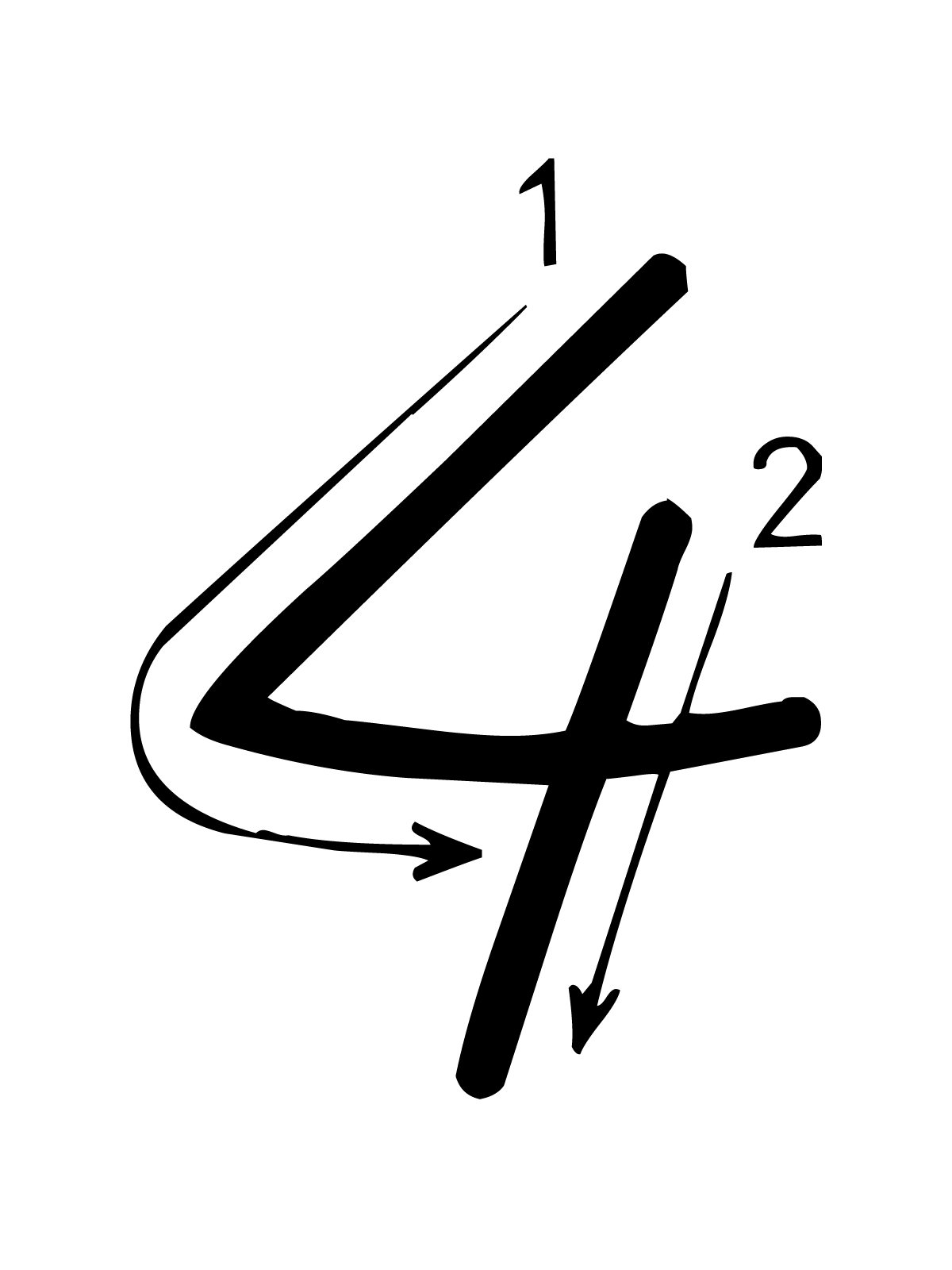 Letters and numbers - Number 4 (four) with indications cursive movement