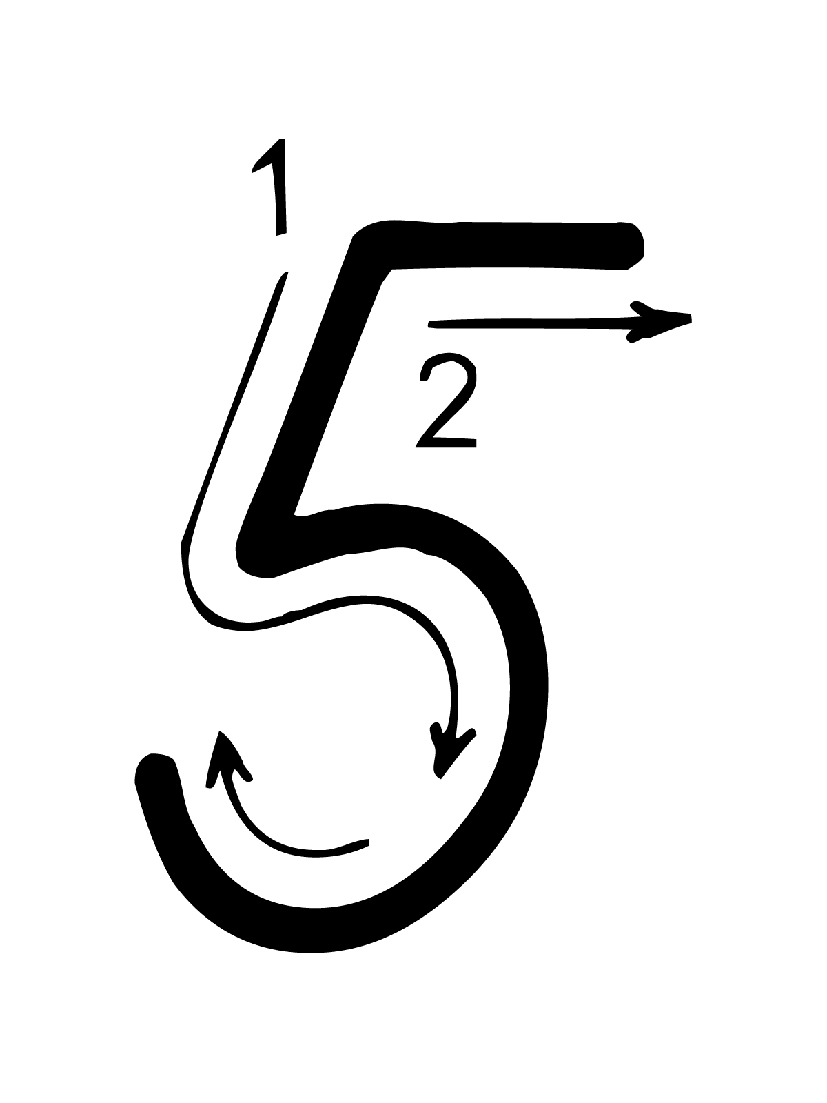 Letters and numbers - Number 5 (five) with indications cursive movement
