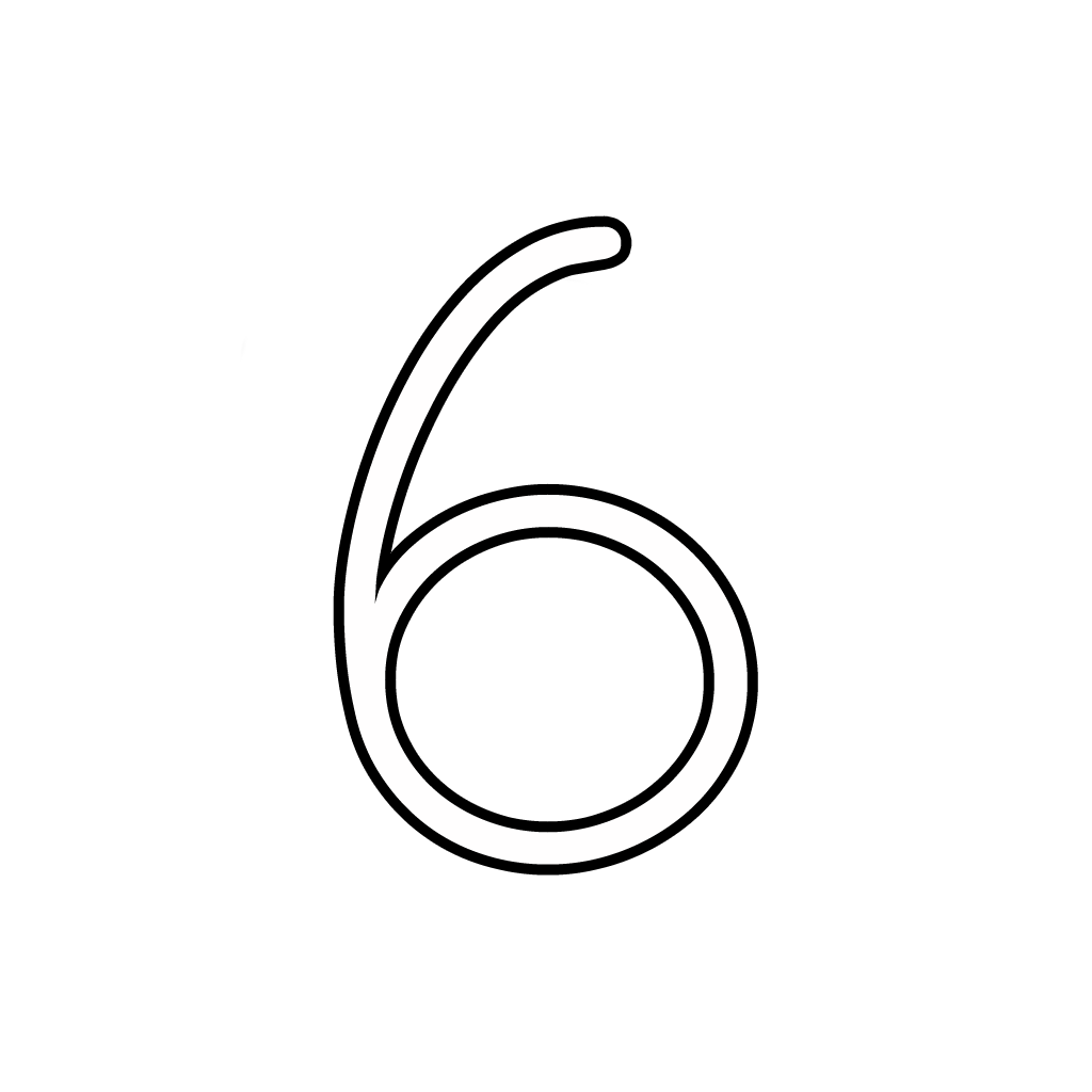 Letters and numbers - Number 6 (six) cursive