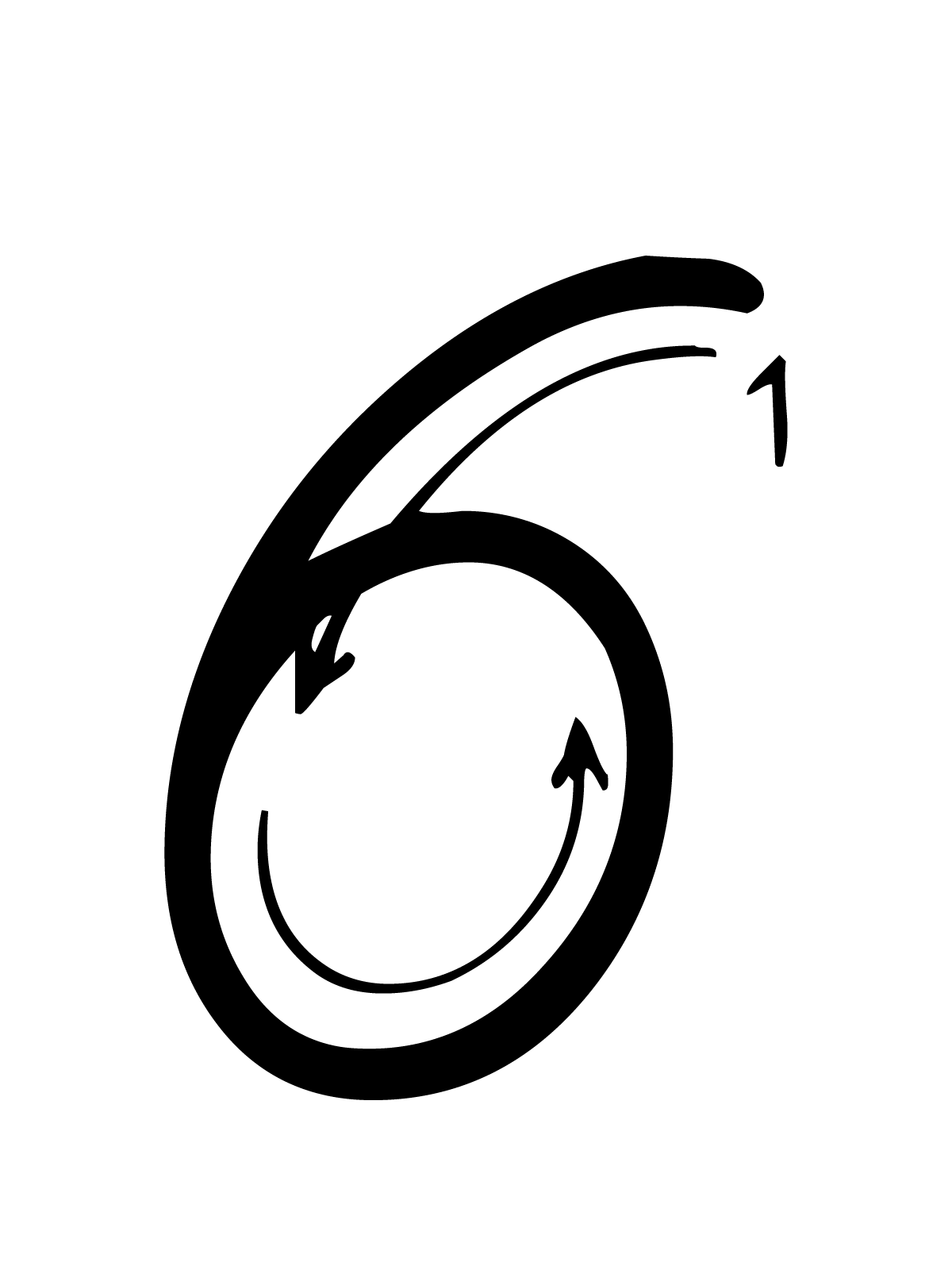 Letters and numbers - Number 6 (six) with indications cursive movement