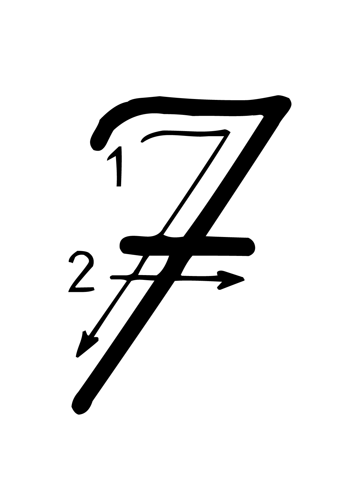 Letters and numbers - Number 7 (seven) with indications cursive movement
