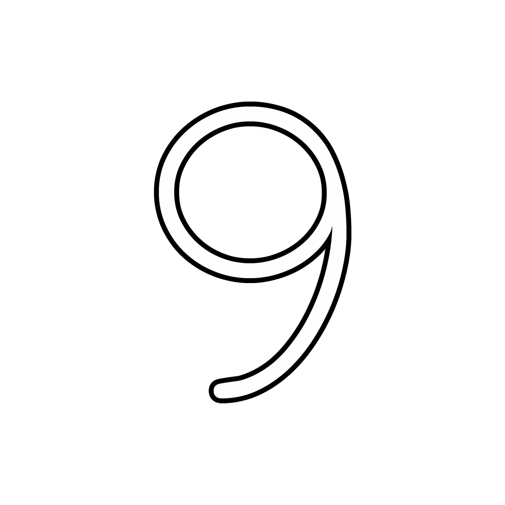 Letters and numbers - Number 9 (nine) cursive