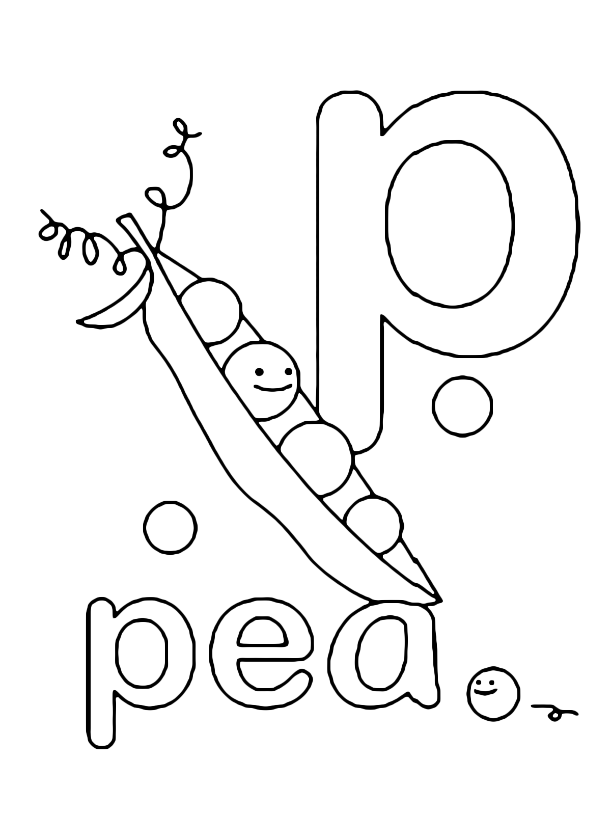 Letters and numbers - p for pea lowercase letter