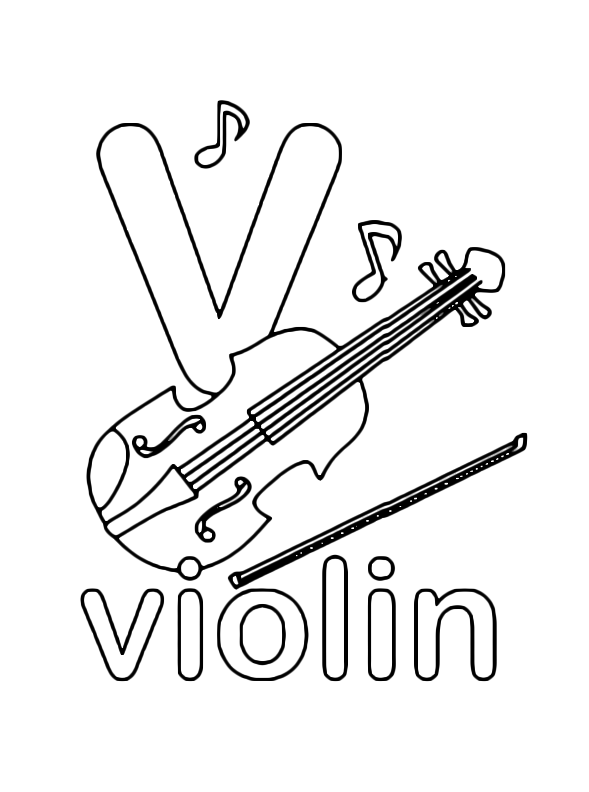 Letters and numbers - v for violin lowercase letter