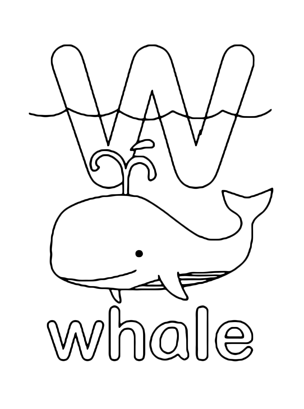 Letters and numbers - w for whale lowercase letter