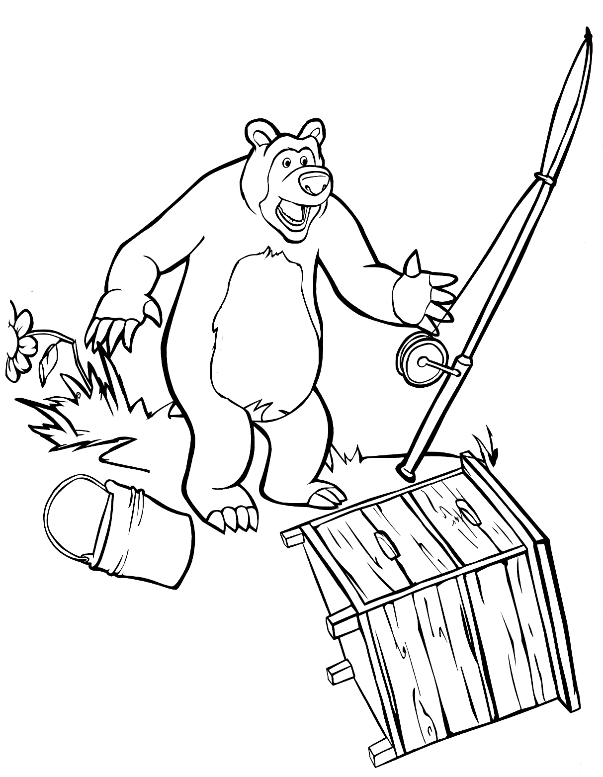 Masha and the Bear - Bear alarmed launches the fishing rod and the fish  bucket
