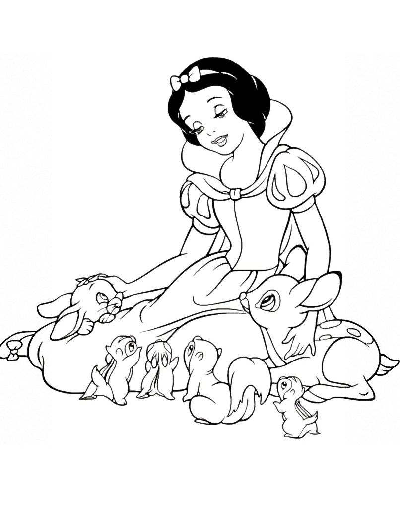 Many drawings of Snow White and the Seven Dwarfs to print and color.