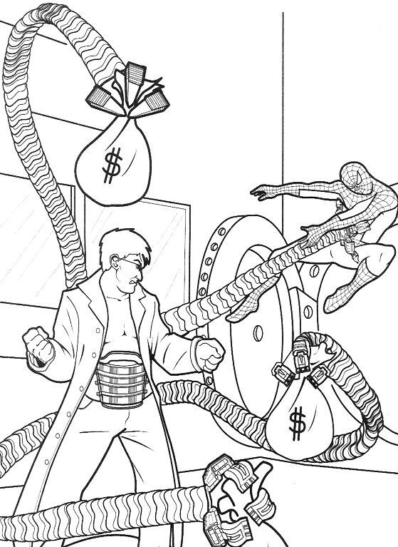 Spiderman - Spiderman against Doctor Octopus as he steals bank