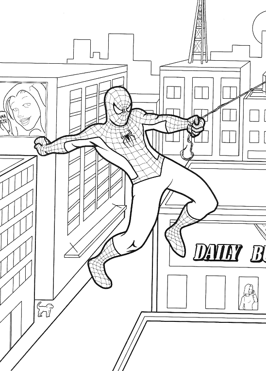 Flying Spiderman coloring sheet to print 