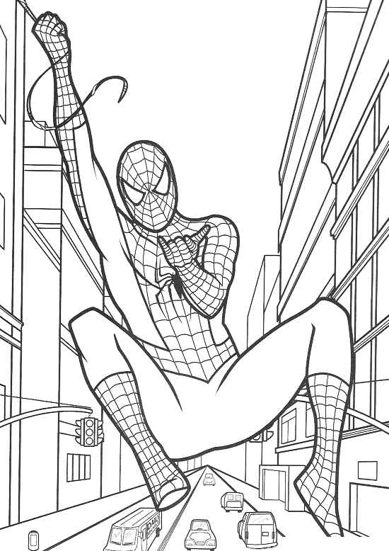 Spiderman - Spiderman flying between skyscrapers