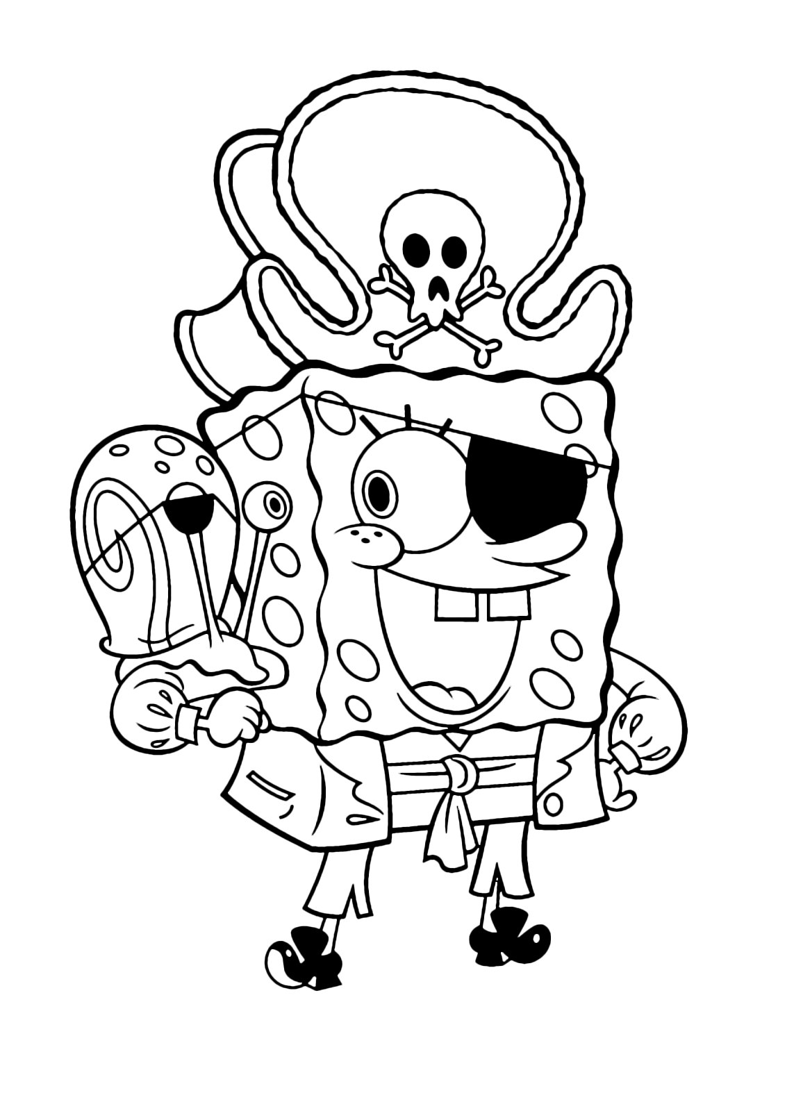 Download SpongeBob - SpongeBob dressed as a pirate with Gary the snail on his arm