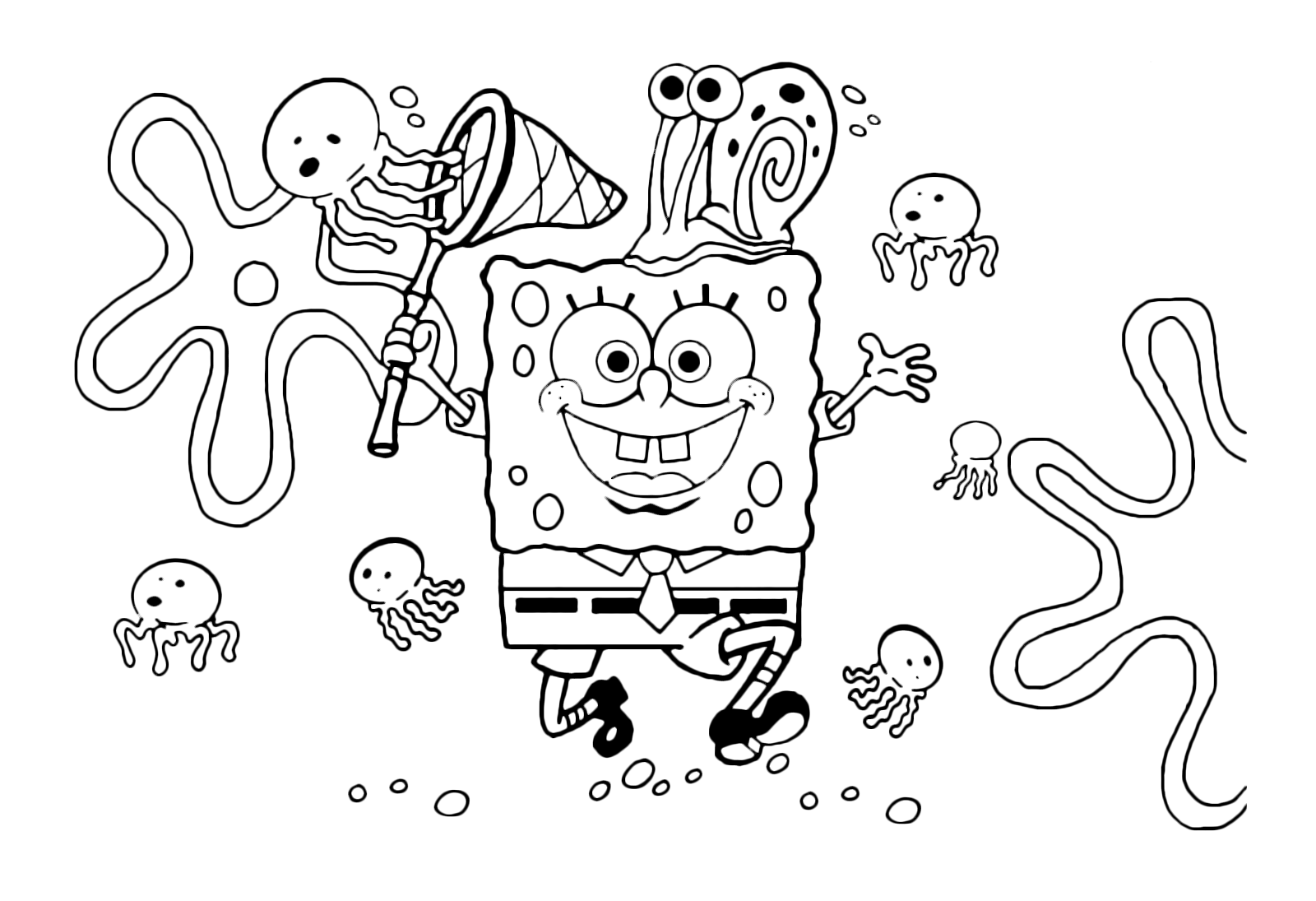 SpongeBob - SpongeBob walks in the middle of jellyfish with a net