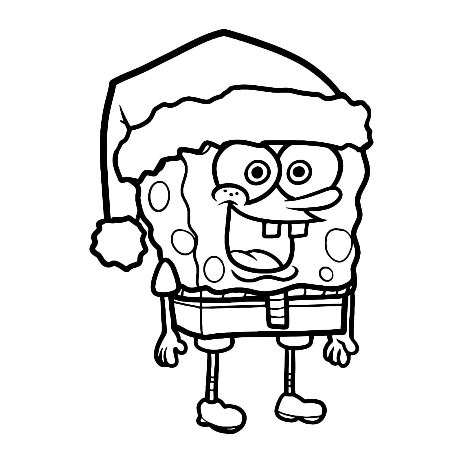 spongebob on santa hat coloring page