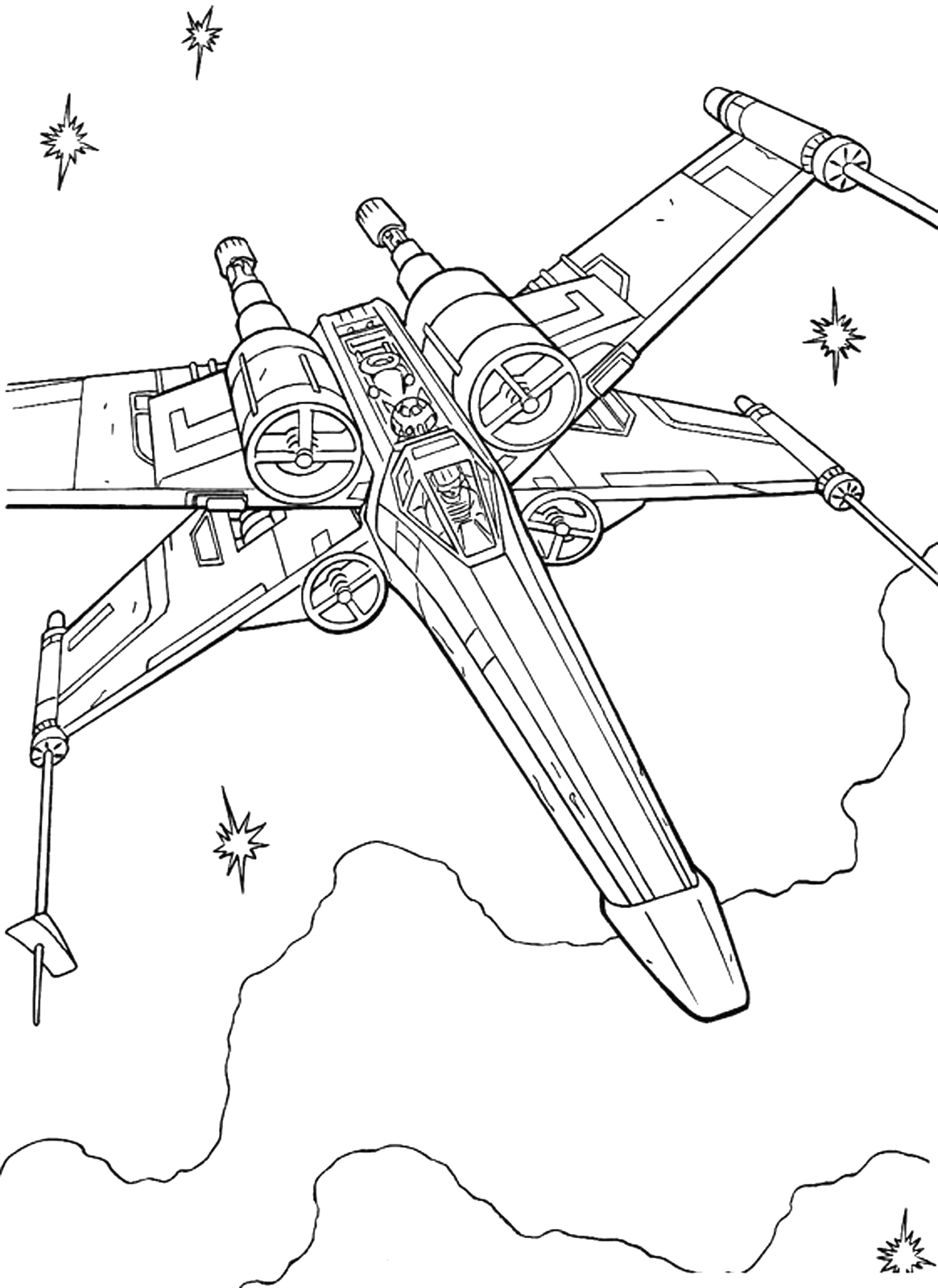 Star Wars - Luke flies through space with the X-Wing.