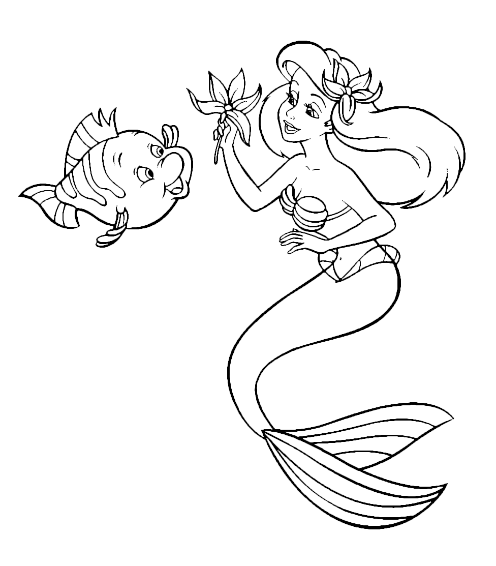 ariel and flounder the little mermaid coloring pages