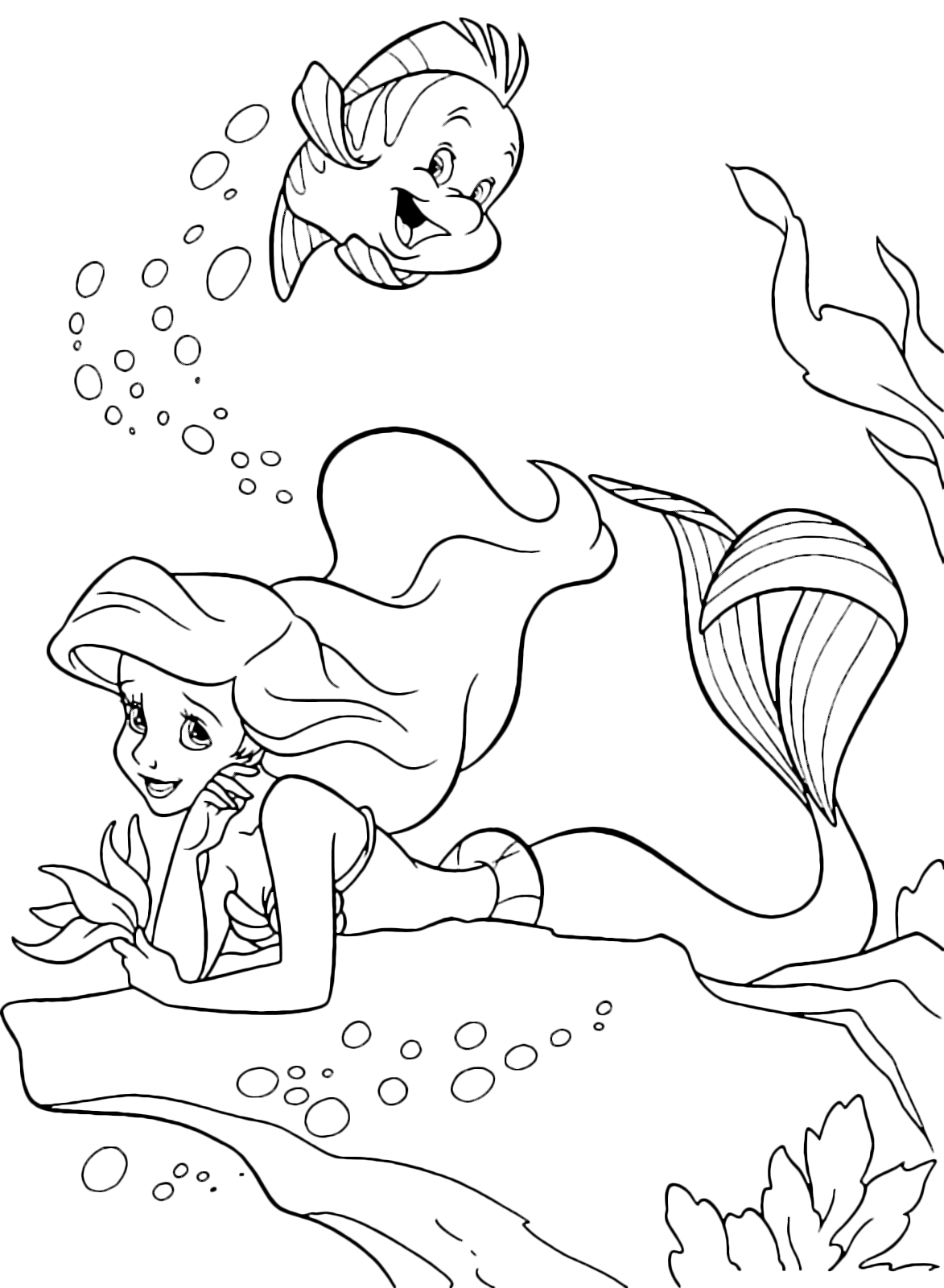 ariel and flounder the little mermaid coloring pages