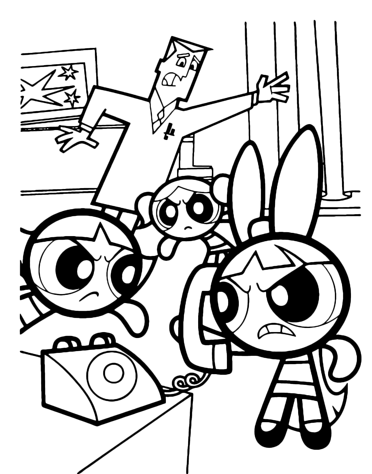The Powerpuff Girls - Blossom on the phone while Bubbles and Buttercup wait angrily