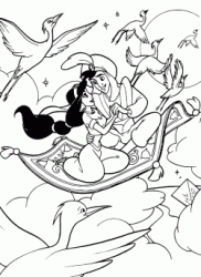 Jasmine and Aladdin fly happily among the birds