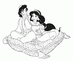Jasmine caresses Aladdin on the flying carpet