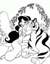 Jasmine cuddles the Raja tiger