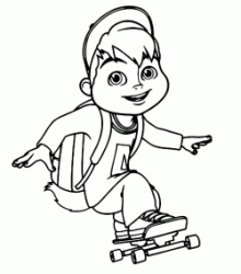 Alvin hurtling fast on the skateboard
