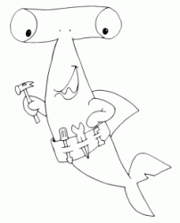 A hammerhead shark with tools