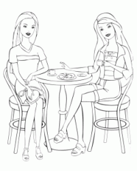 Barbie drinks a coffee with a friend