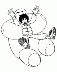 Baymax holds Hiro as they fall