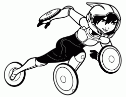 GoGo Tomago with his costume with the wheels